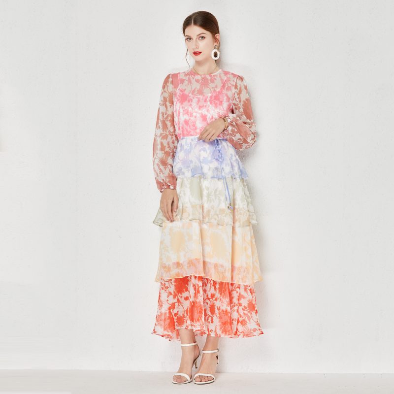 Stitching Multi-Layer Tiered Dress | Two-Piece with Lace-Up - Image 3