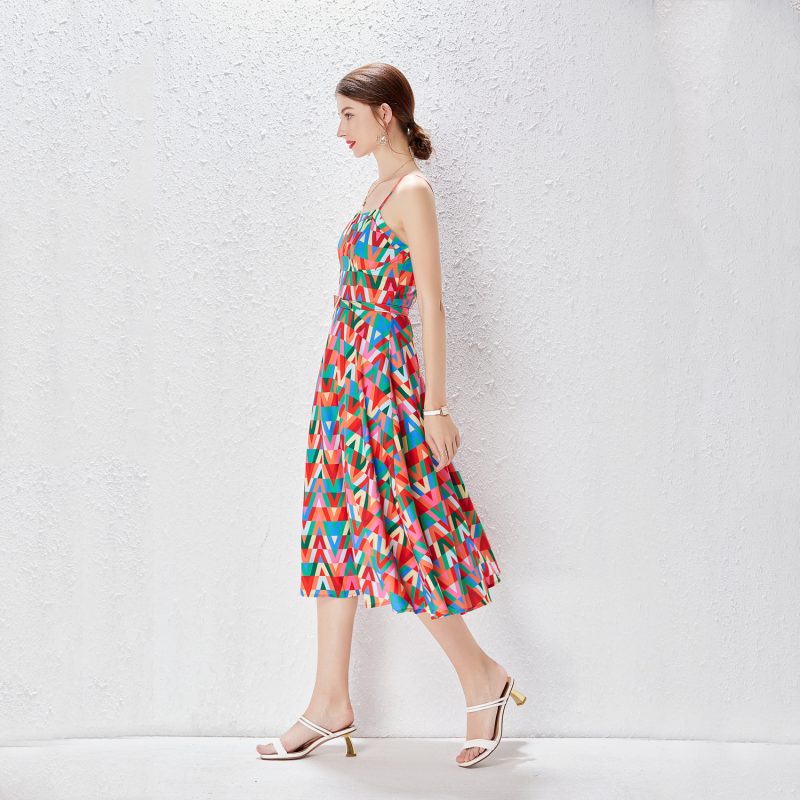 Color Letter Print Sling Dress | Summer Vacation with Belt - Image 3