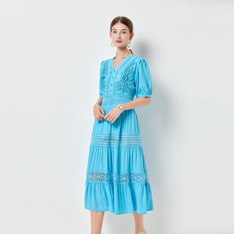 Lace V-Neck Swing Midi Dress - Image 2