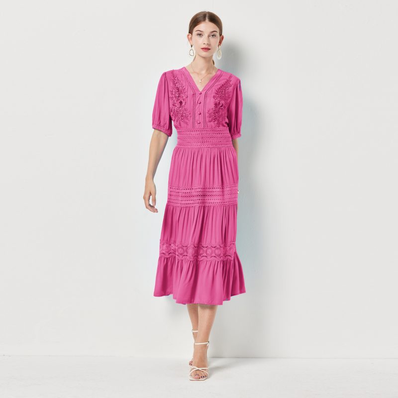 Lace V-Neck Swing Midi Dress - Image 3