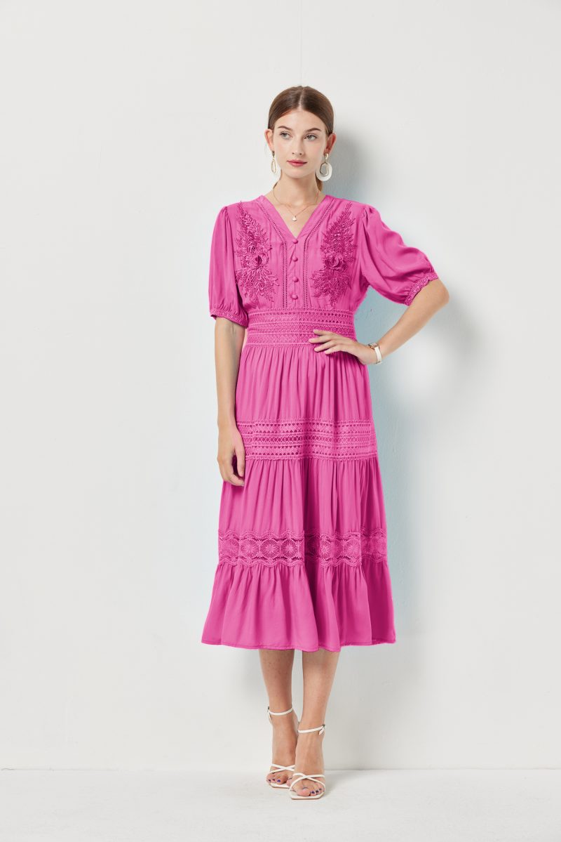 Lace V-Neck Swing Midi Dress - Image 4