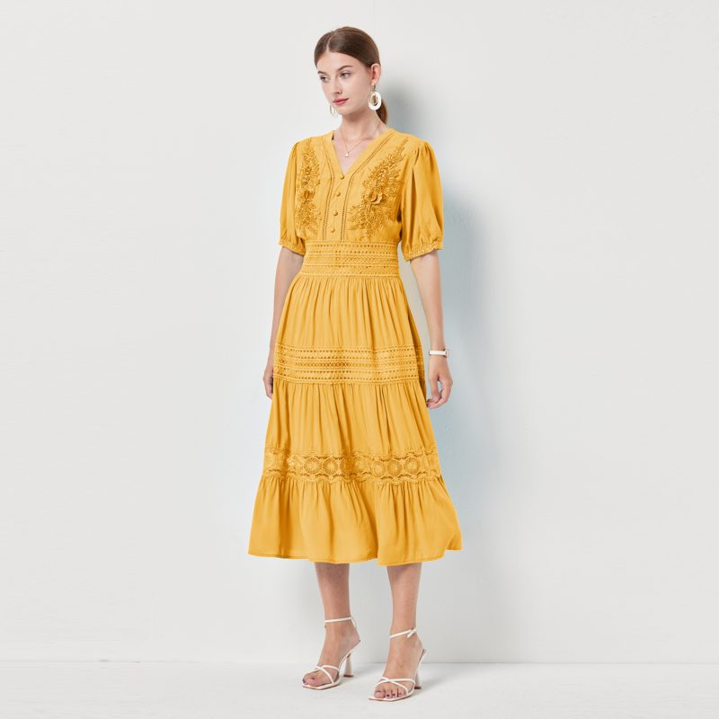 Lace V-Neck Swing Midi Dress - Image 5