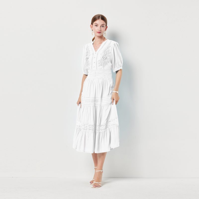 Lace V-Neck Swing Midi Dress - Image 6