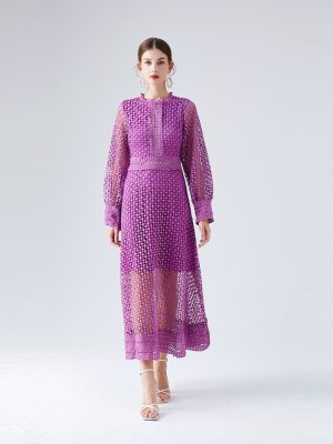 Lace Hollow Lantern Sleeve Dress