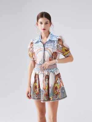 Printed Silk Linen Two-Piece Set