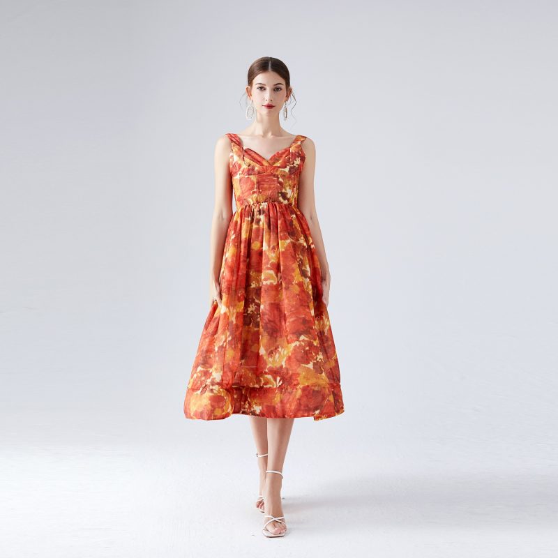 Printed Suspender Dress | Large Swing Mid-Length with Belt - Image 3
