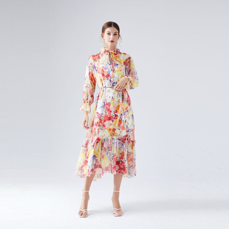 Elegant Floral Lace-Up Dress - Image 2