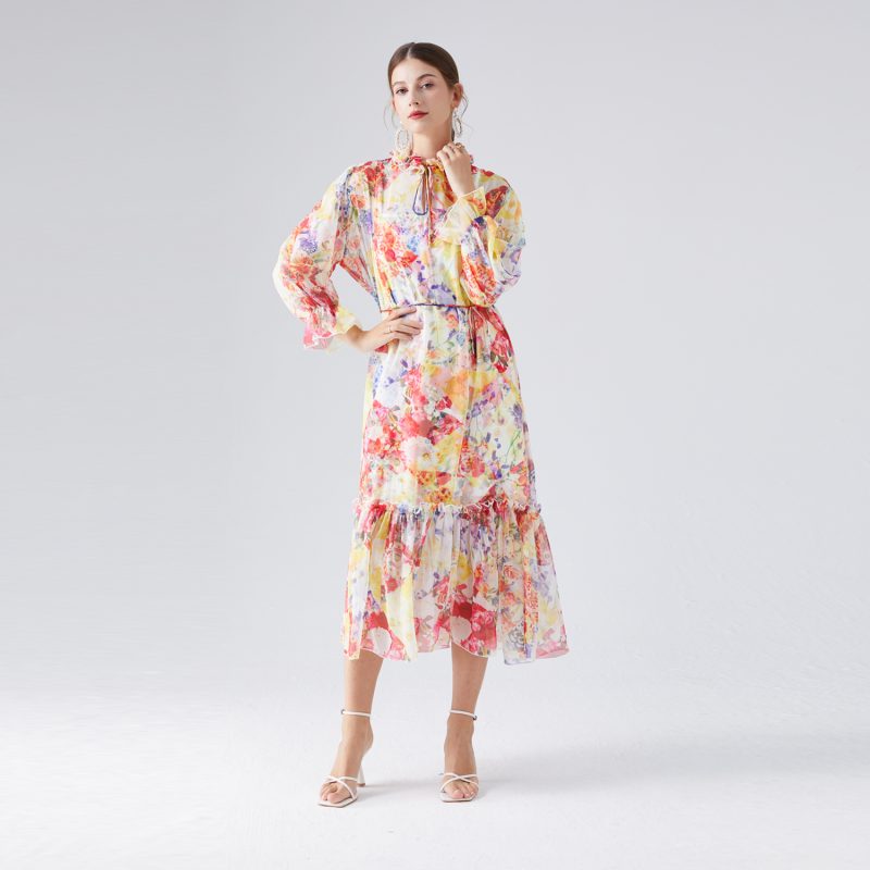 Elegant Floral Lace-Up Dress - Image 3