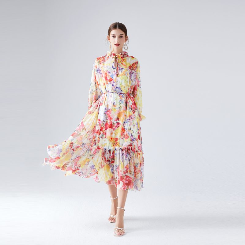 Elegant Floral Lace-Up Dress - Image 4