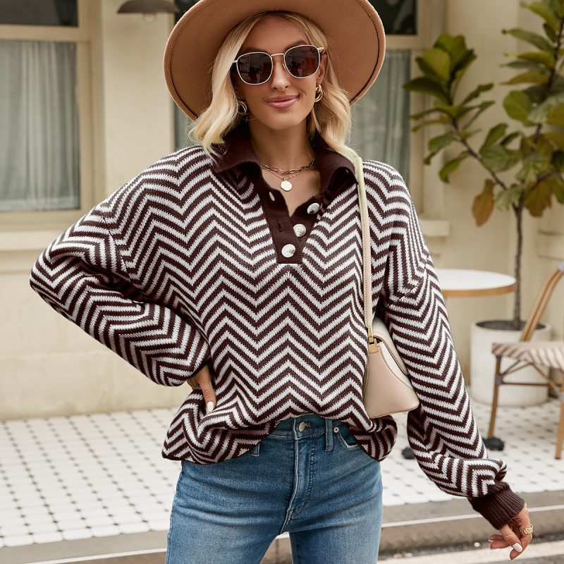 Striped Color Stitching Sweater - Image 4