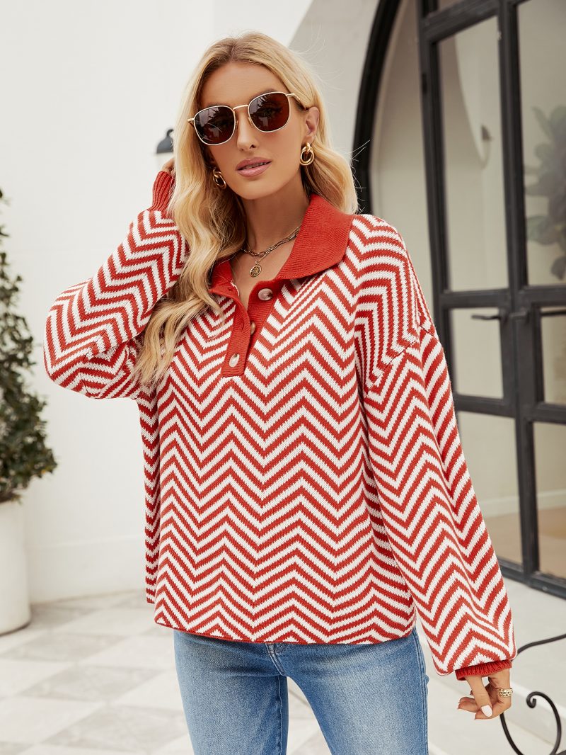 Striped Color Stitching Sweater - Image 8