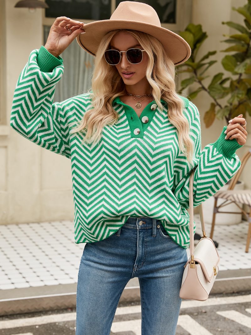 Striped Color Stitching Sweater - Image 10
