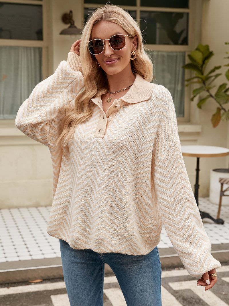 Striped Color Stitching Sweater - Image 12