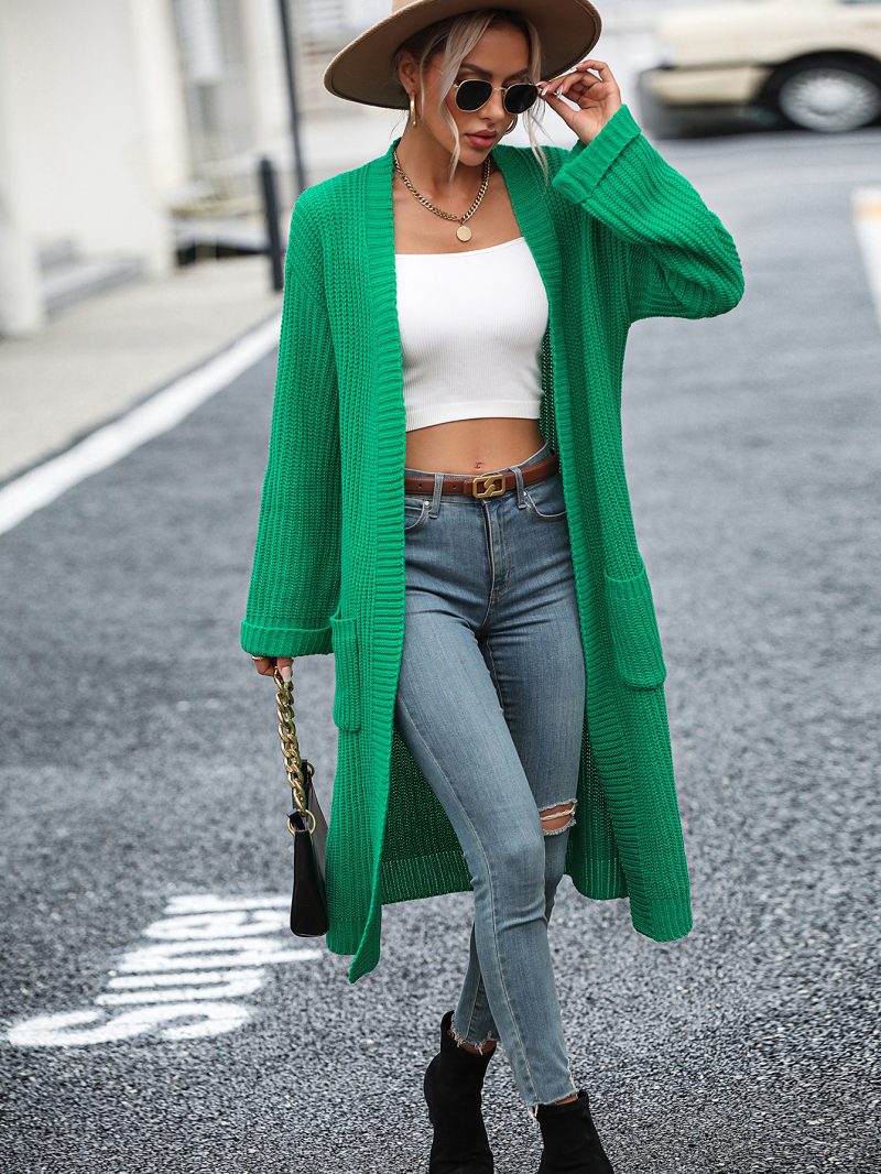 Solid Color Knitwear Pocket Coat | Autumn Winter Women's Sweater - Image 2