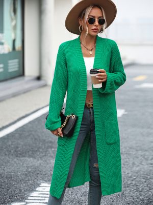 Solid Color Knitwear Pocket Coat | Autumn Winter Women’s Sweater