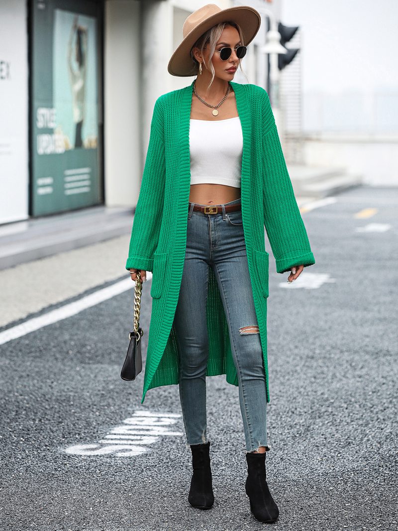 Solid Color Knitwear Pocket Coat | Autumn Winter Women's Sweater - Image 4