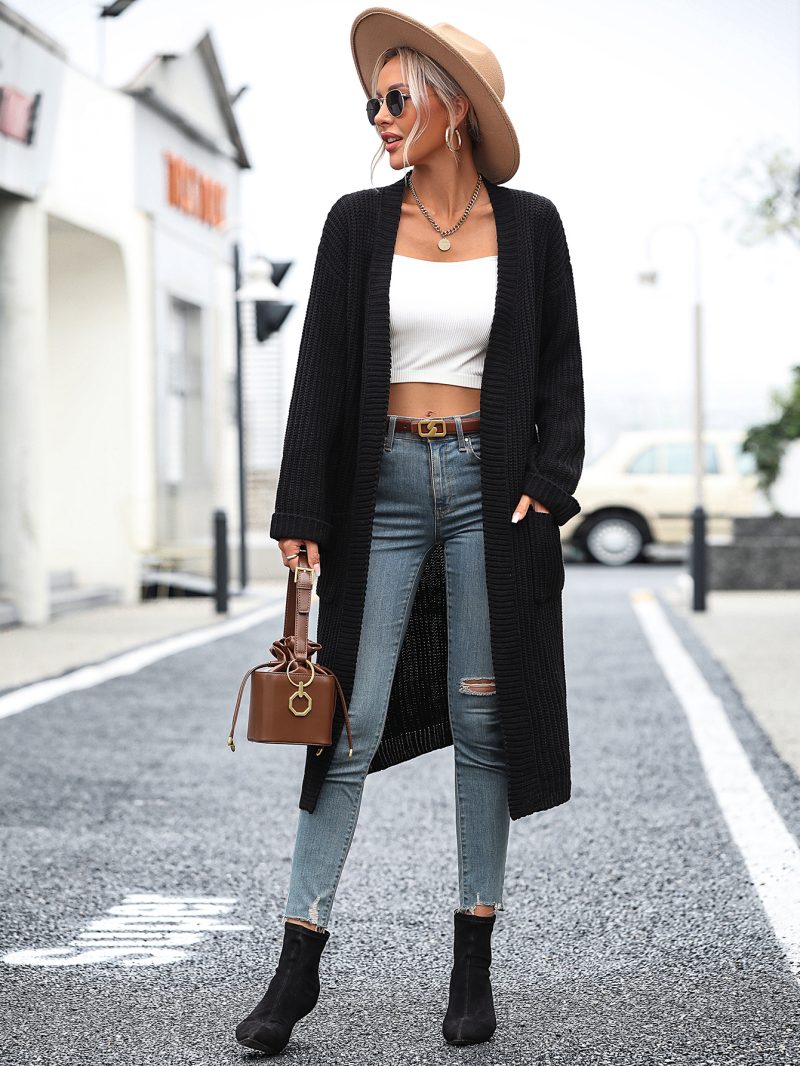 Solid Color Knitwear Pocket Coat | Autumn Winter Women's Sweater - Image 6