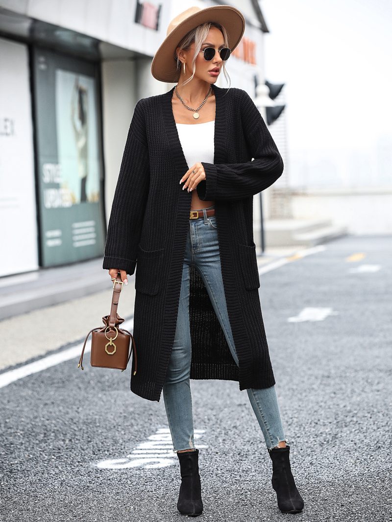 Solid Color Knitwear Pocket Coat | Autumn Winter Women's Sweater - Image 8