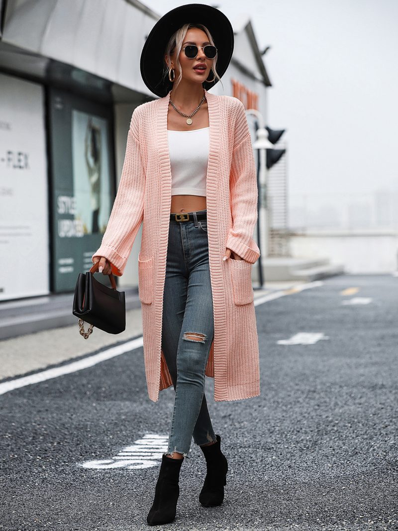 Solid Color Knitwear Pocket Coat | Autumn Winter Women's Sweater - Image 9