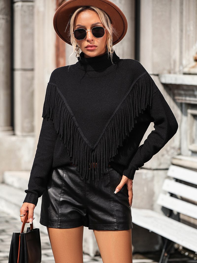 Tassel Turtleneck Loose Sweater - Image 8