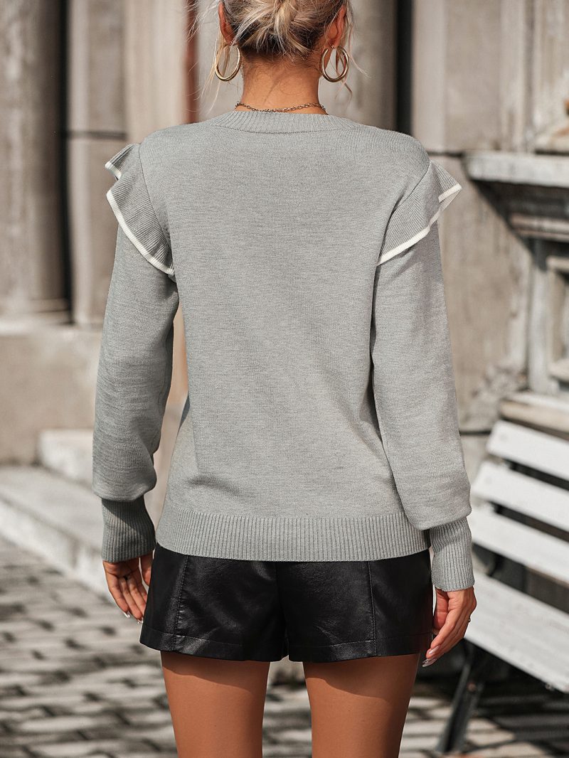 Ruffled Solid Color Knit Pullover - Image 7