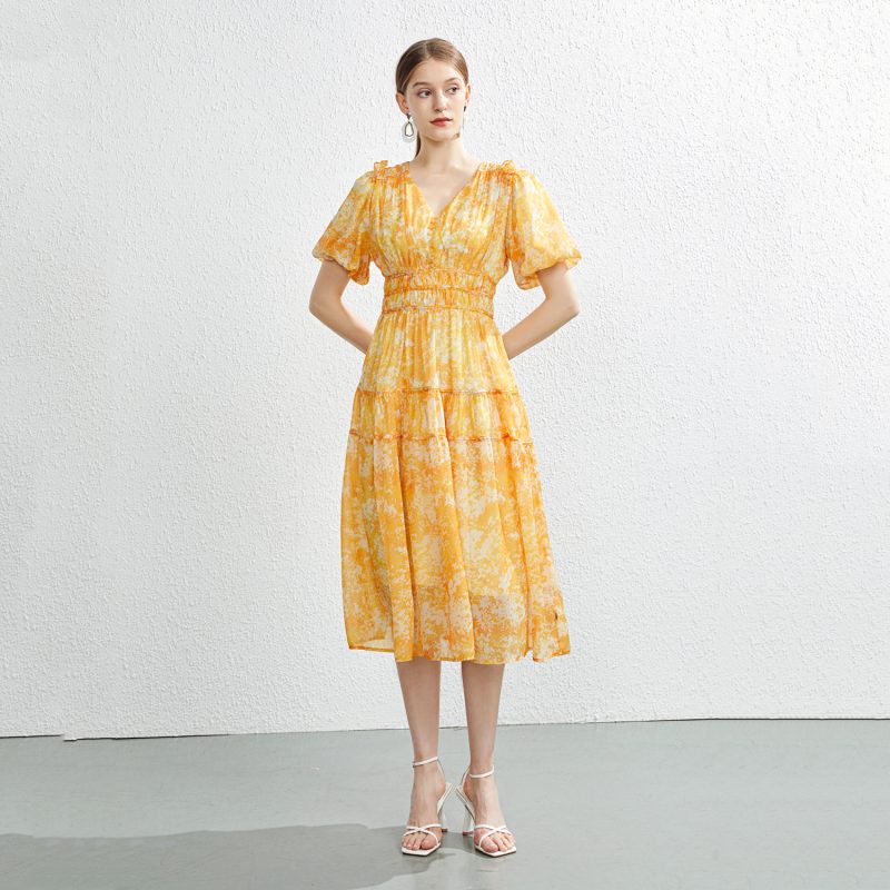 French Printed V-Neck Swing Dress - Image 2