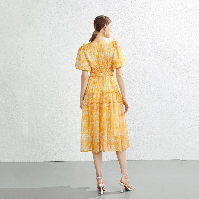 French Printed V-Neck Swing Dress - Image 3