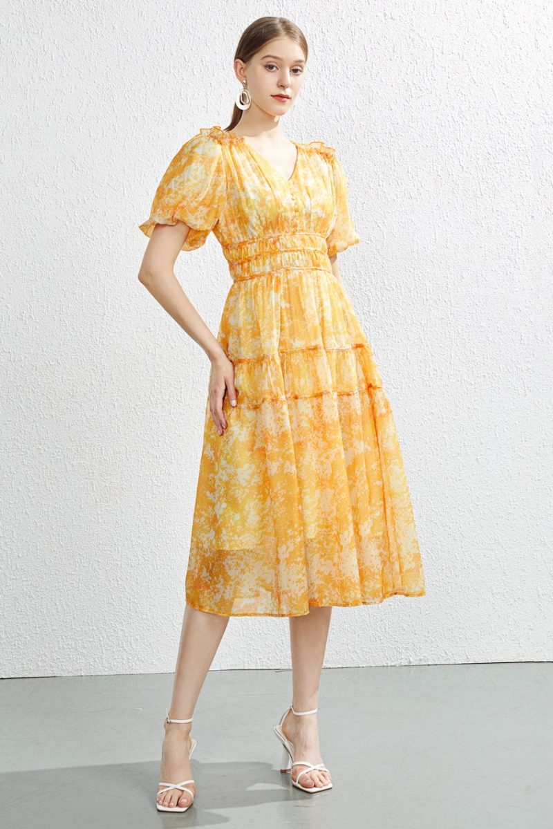 French Printed V-Neck Swing Dress - Image 4