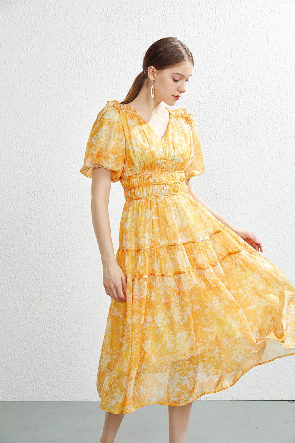French Printed V-Neck Swing Dress - Image 5