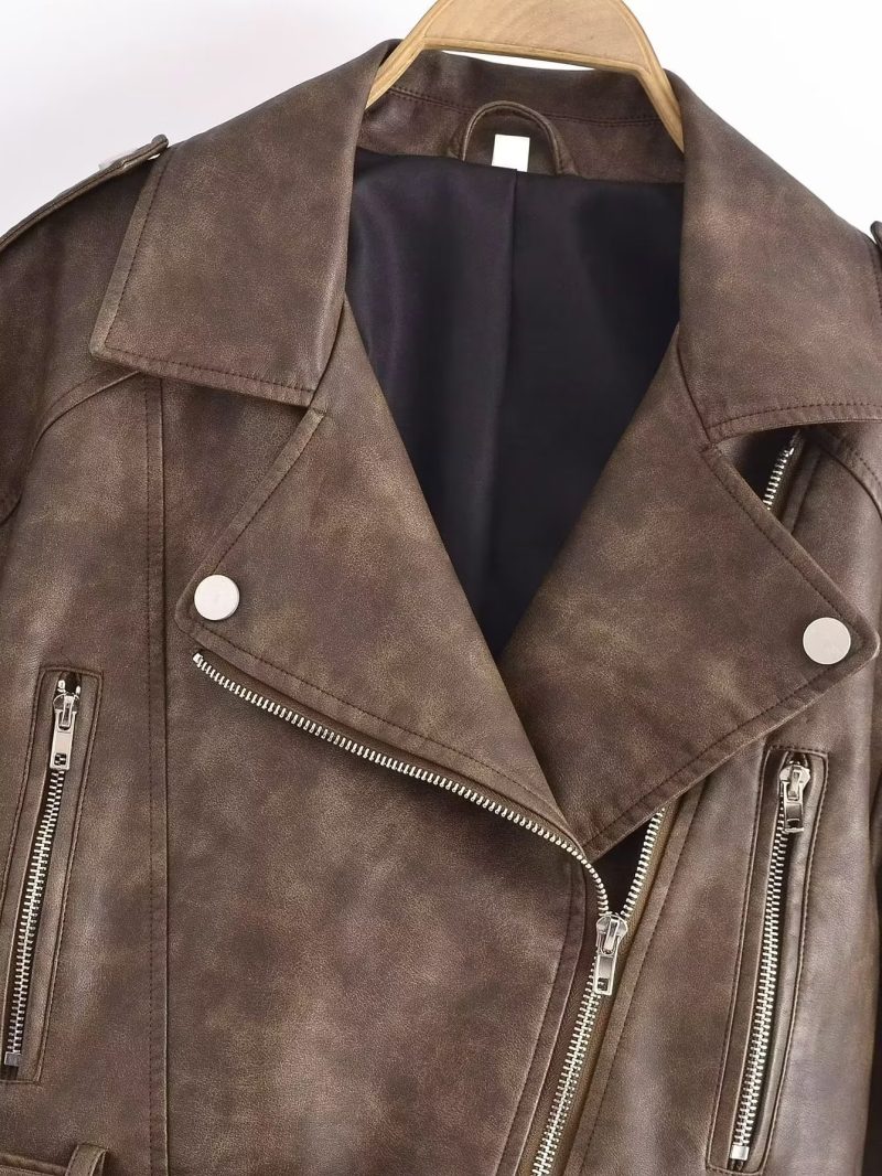 Winter Casual Washed Gradient Faux Leather Jacket - Image 3