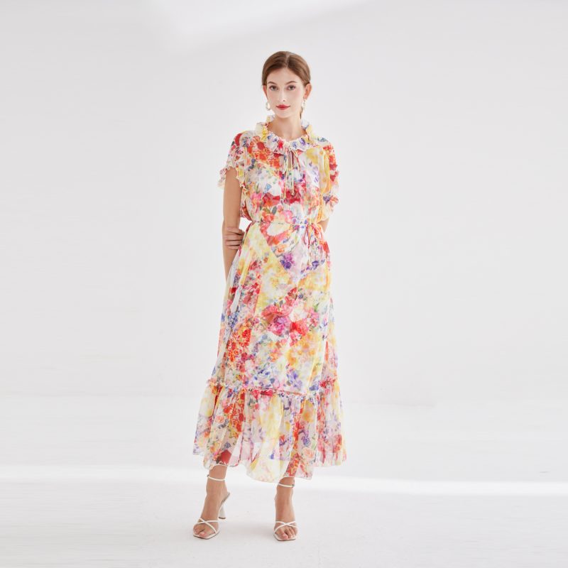 Printed Lace Collar Two-Piece Dress - Image 2