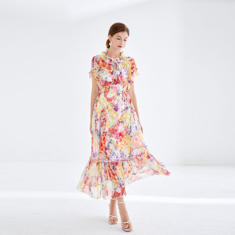 Printed Lace Collar Two-Piece Dress - Image 3