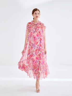 Elegant Fans Printed Mid-Length Dress