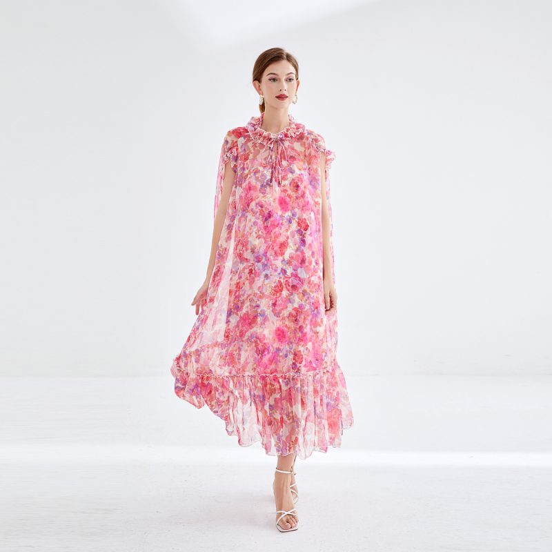 Elegant Fans Printed Mid-Length Dress
