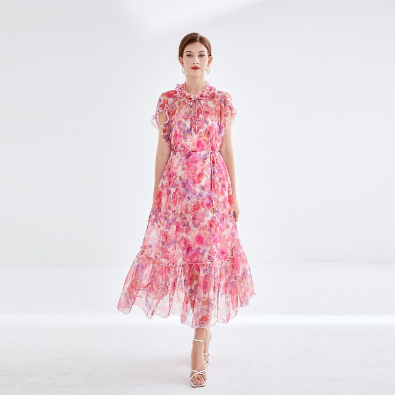Elegant Fans Printed Mid-Length Dress - Image 2