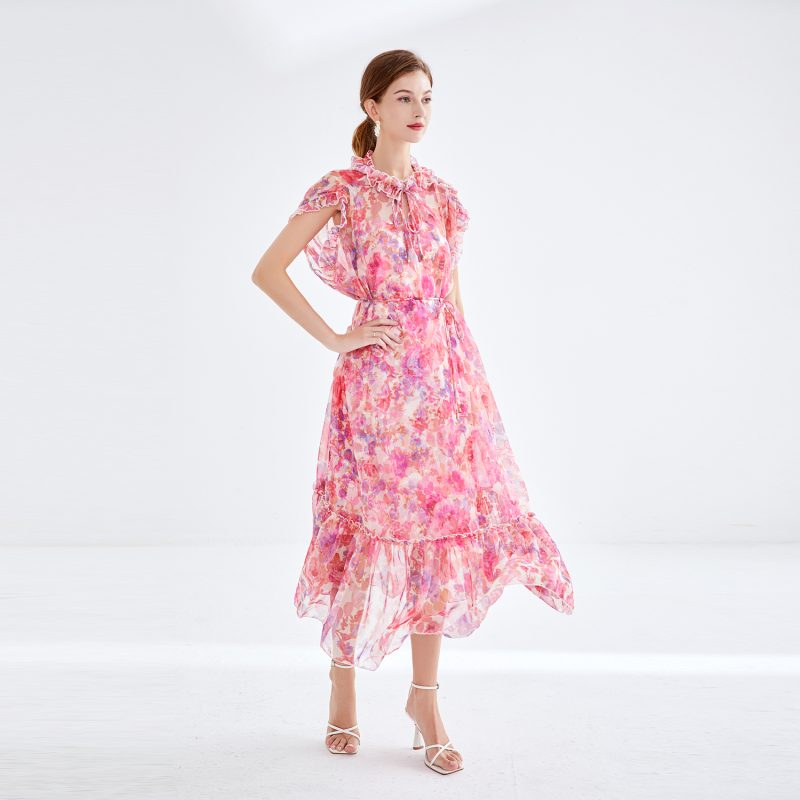 Elegant Fans Printed Mid-Length Dress - Image 3