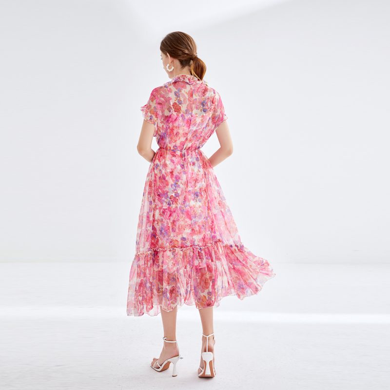 Elegant Fans Printed Mid-Length Dress - Image 4