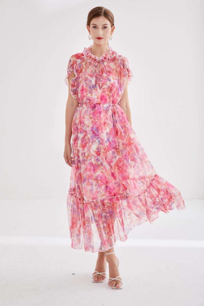 Elegant Fans Printed Mid-Length Dress - Image 5