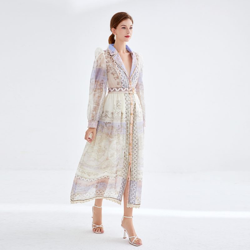 Elegant Long Sleeve Beaded Lace Dress - Image 2