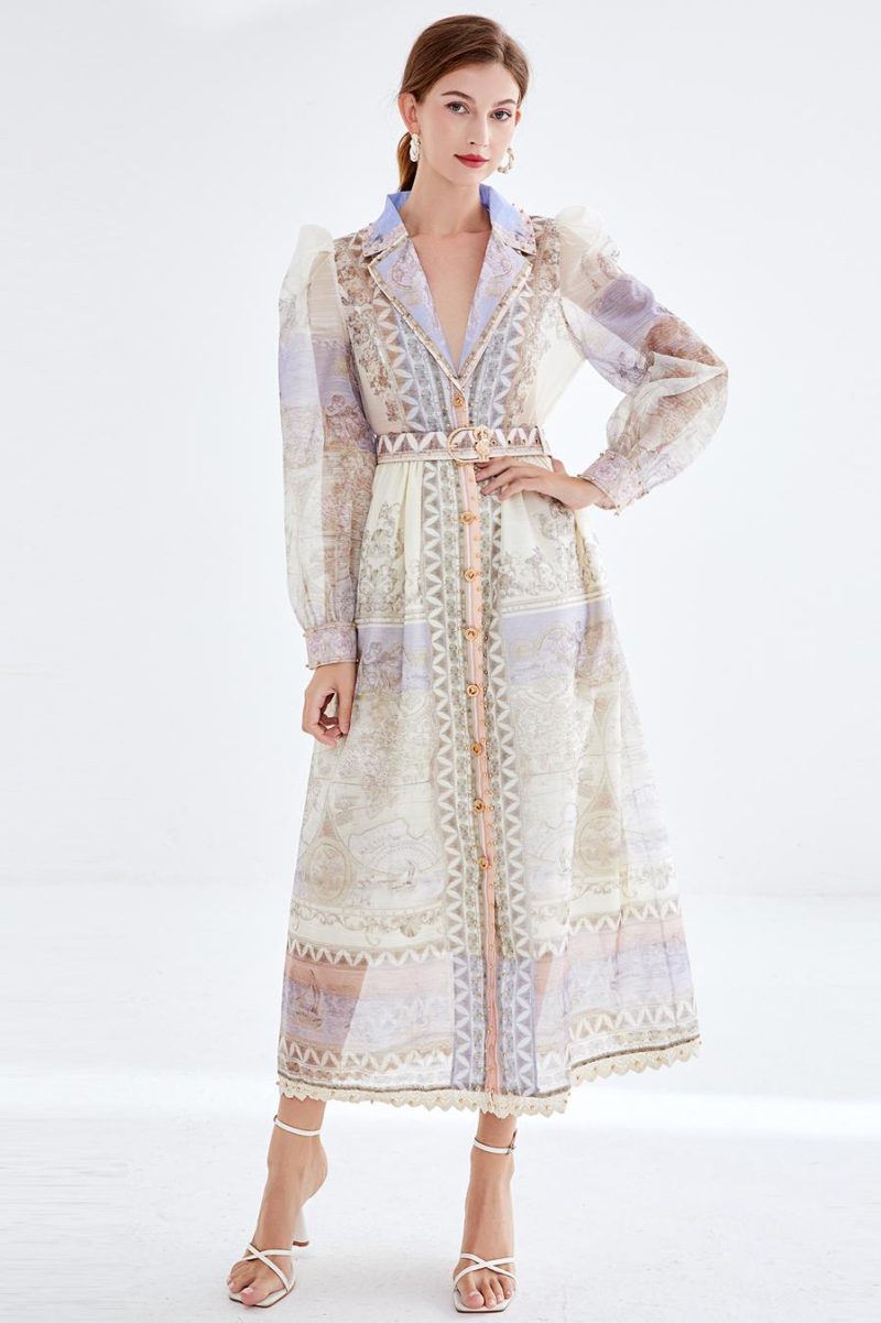 Elegant Long Sleeve Beaded Lace Dress - Image 5