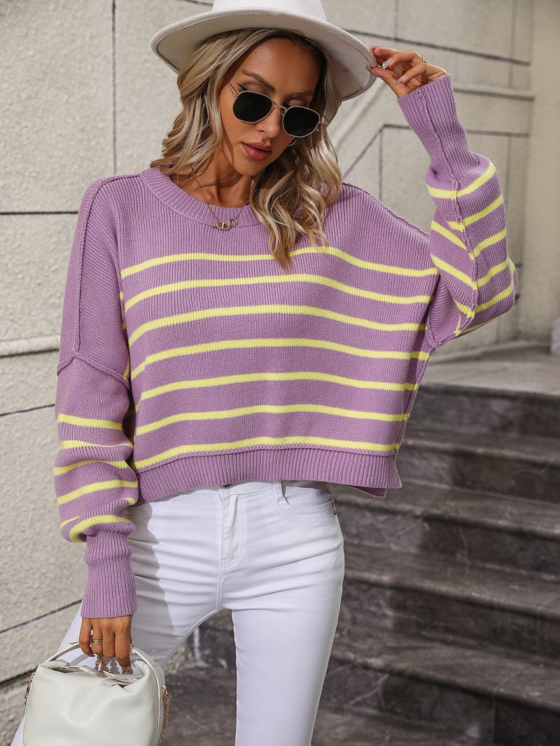 Round Neck Loose Stripe Sweater | Autumn Winter Knitwear - Image 9