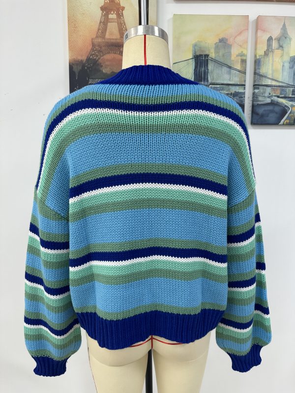 Autumn Winter Stitching Loose Round Neck Striped Sweater - Image 10