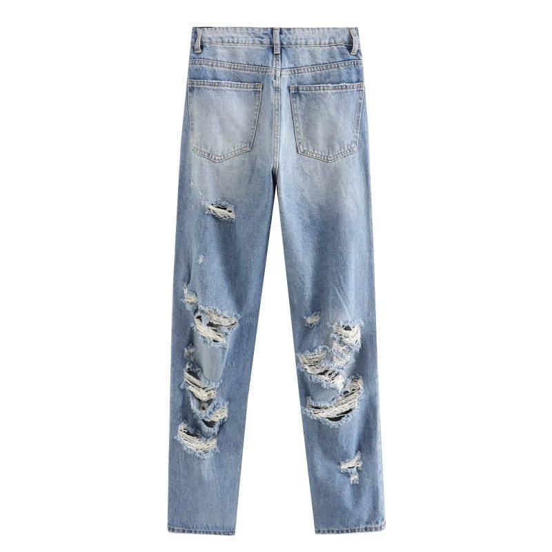 Summer Casual Straight Leg Trousers with Perforated Hole Decoration - Image 3