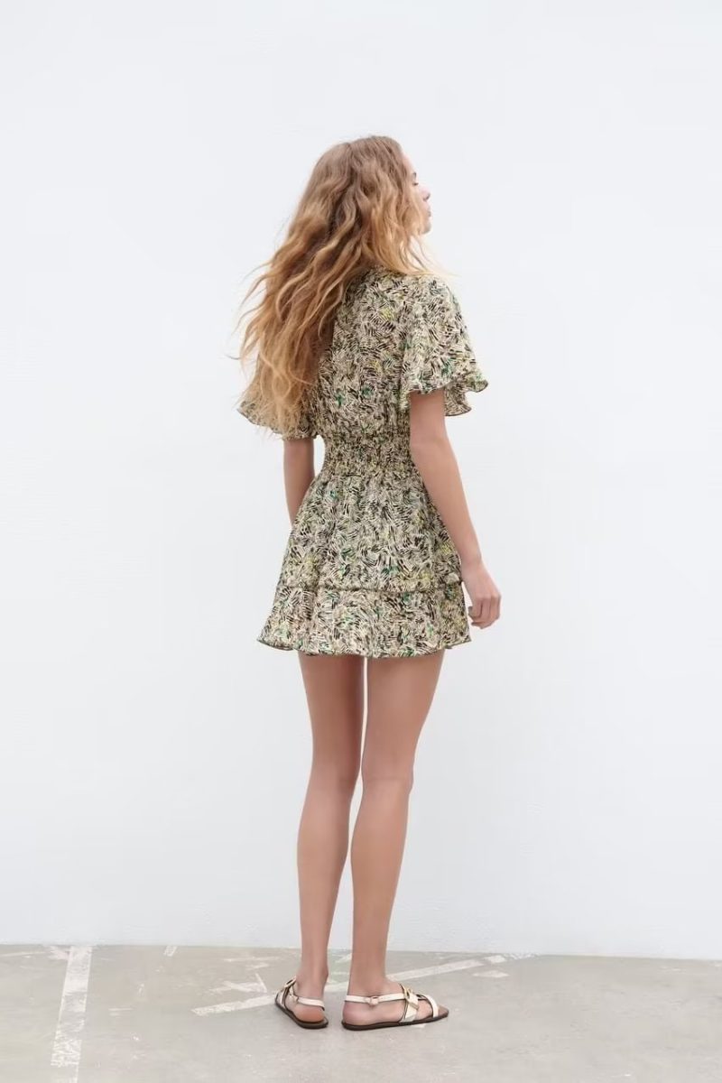 French Casual Printed Dress | Elastic Waist Women's Clothing - Image 3