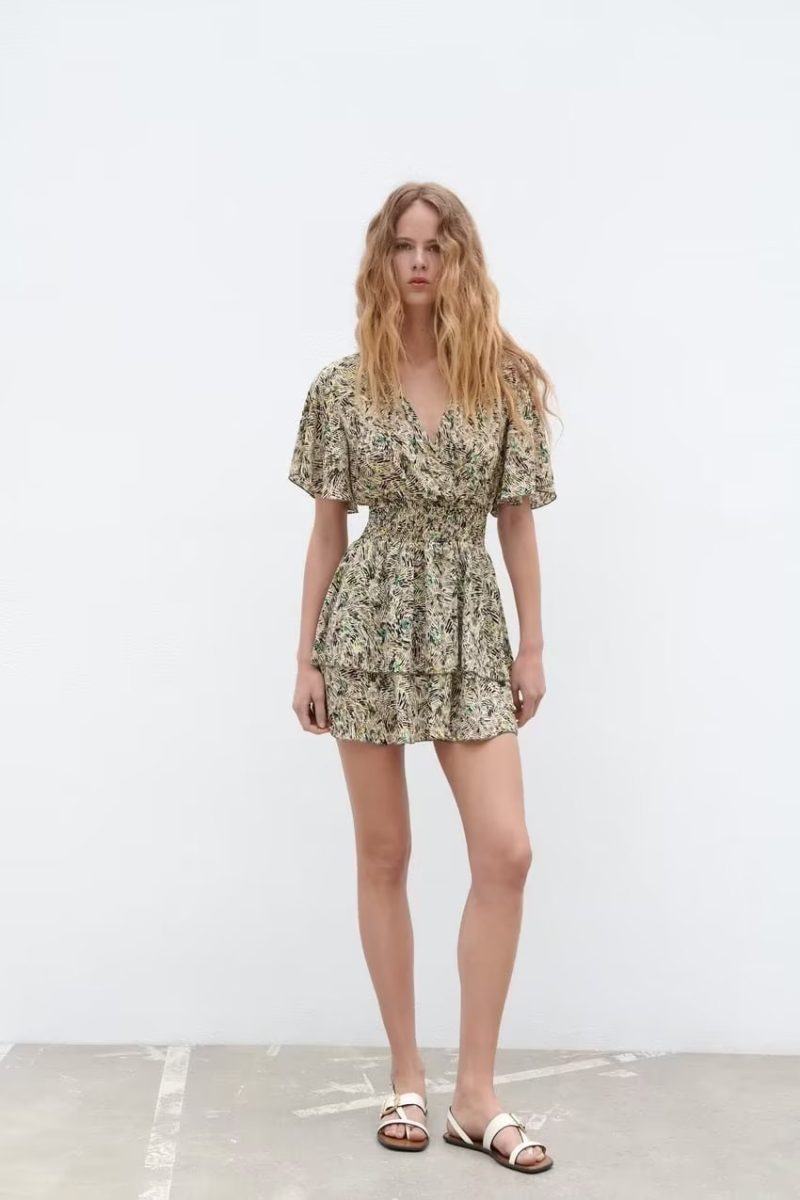 French Casual Printed Dress | Elastic Waist Women's Clothing - Image 2