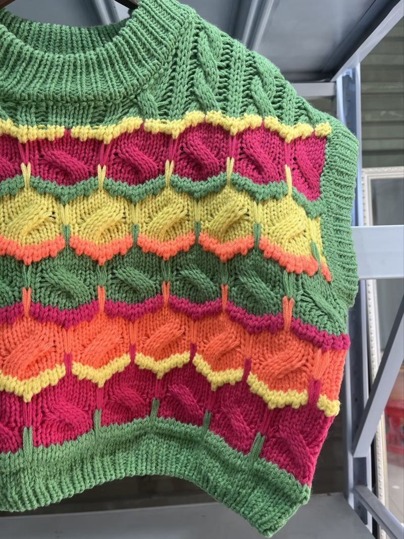 Crocheted Effect Short Knitted Sweater Vest Jacket - Image 10
