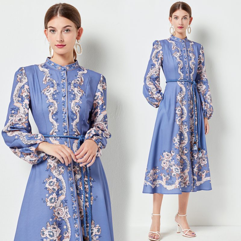 nted Belted Lantern Sleeve Dress" - Image 2