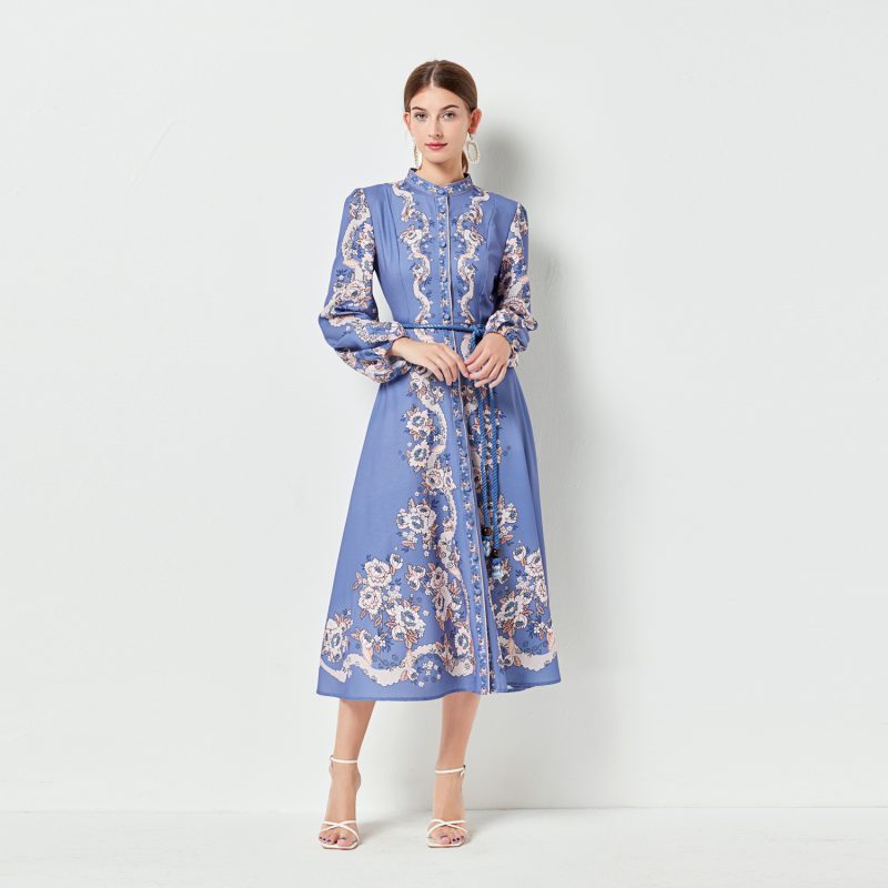 nted Belted Lantern Sleeve Dress" - Image 3