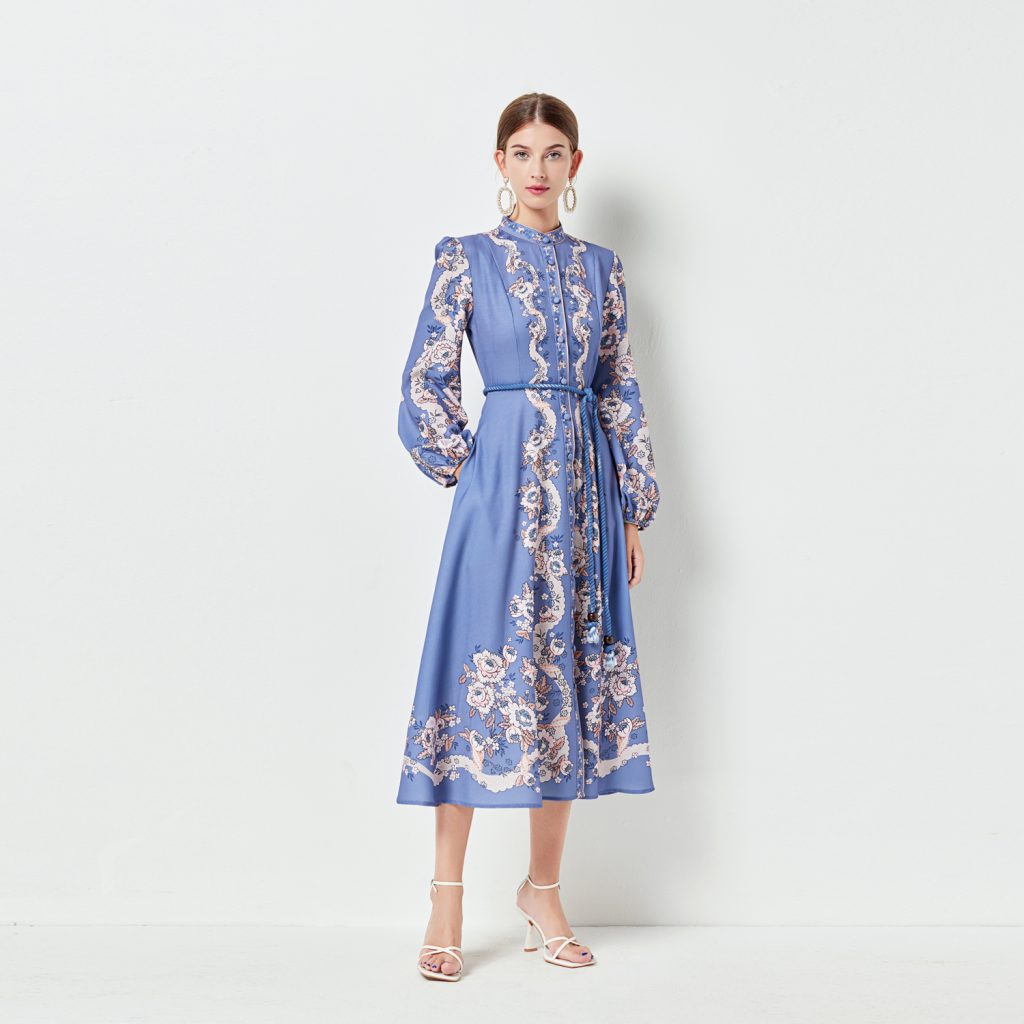 nted Belted Lantern Sleeve Dress" - Image 4