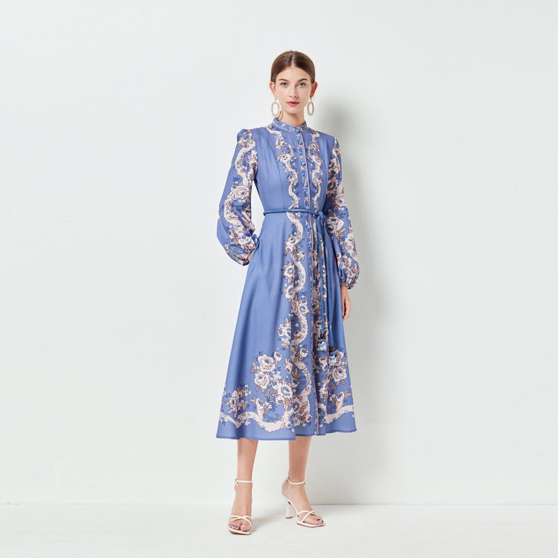 nted Belted Lantern Sleeve Dress" - Image 4